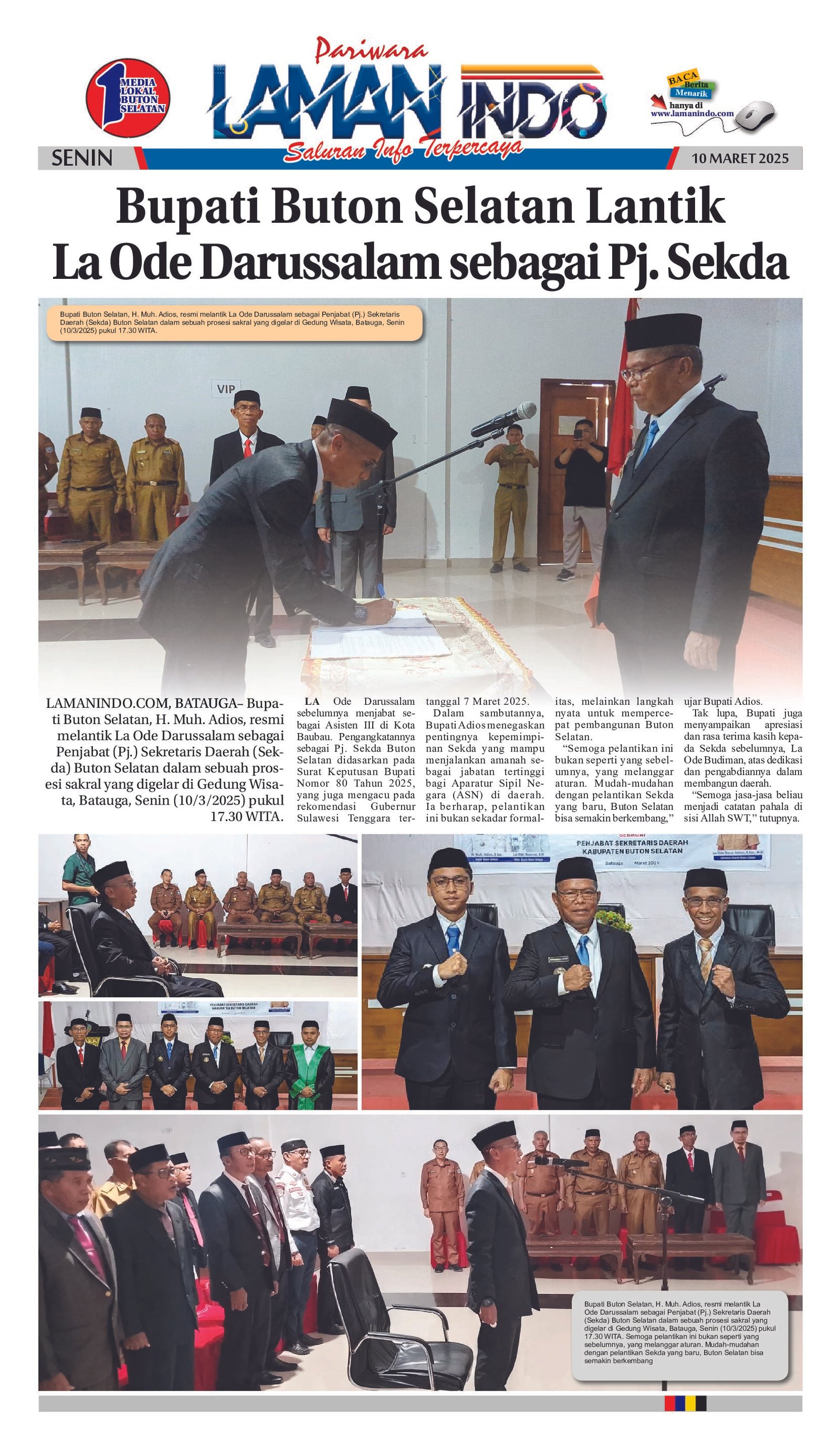 Bupati Buton Selatan Lantik La Ode Darussalam sebagai Pj. Sekda