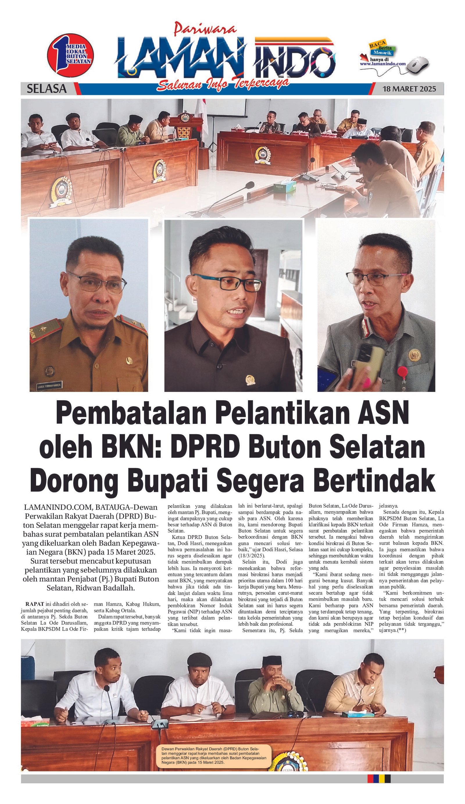 Pembatalan Pelantikan ASN oleh BKN: DPRD Buton Selatan  Dorong Bupati Segera Bertindak
