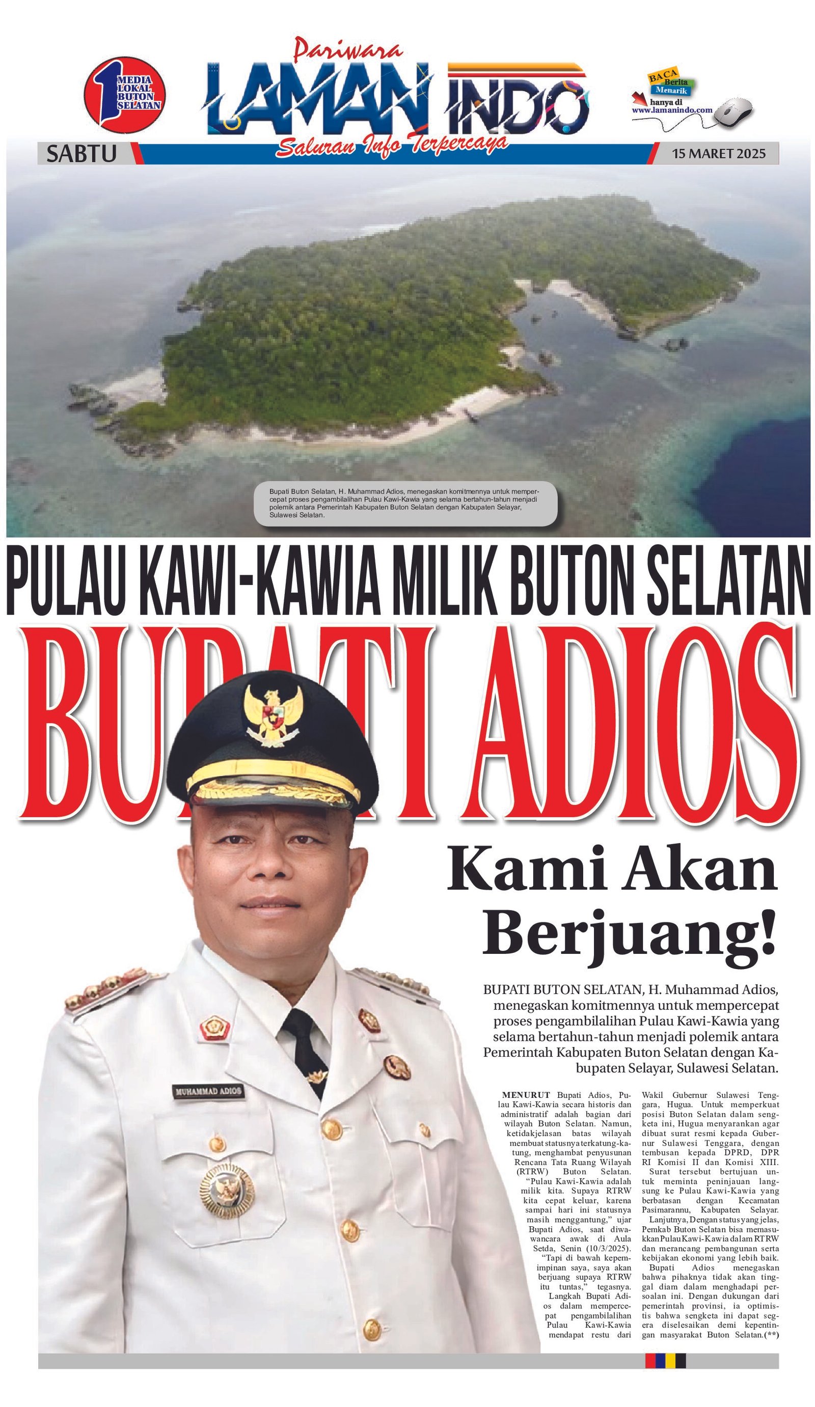 Pulau Kawi-Kawia Milik Buton Selatan, Bupati Adios: Kami Akan Berjuang