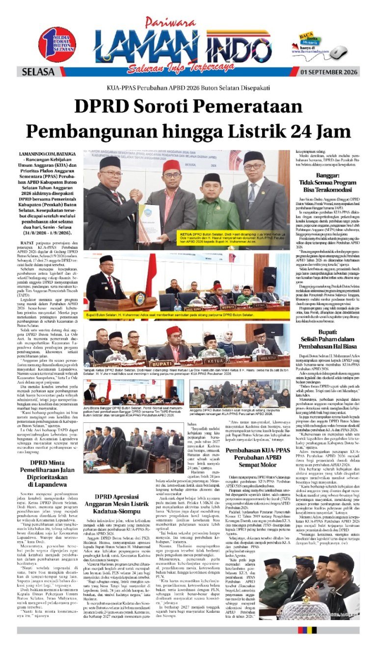 KUA-PPAS Perubahan APBD 2026 Buton Selatan Disepakati, DPRD Soroti Pemerataan Pembangunan hingga Listrik 24 Jam
