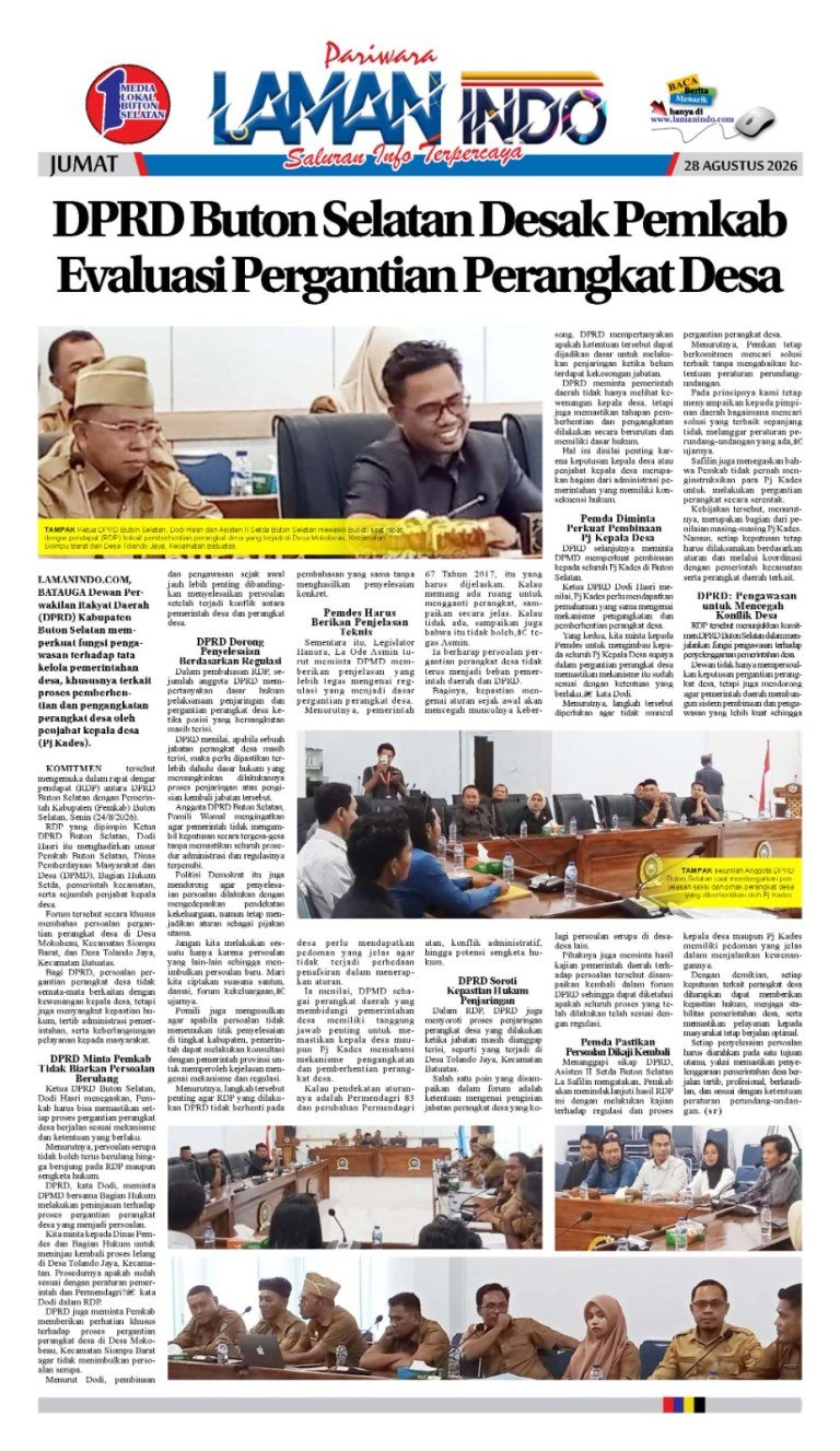 DPRD Buton Selatan Desak Pemkab Evaluasi Pergantian Perangkat Desa