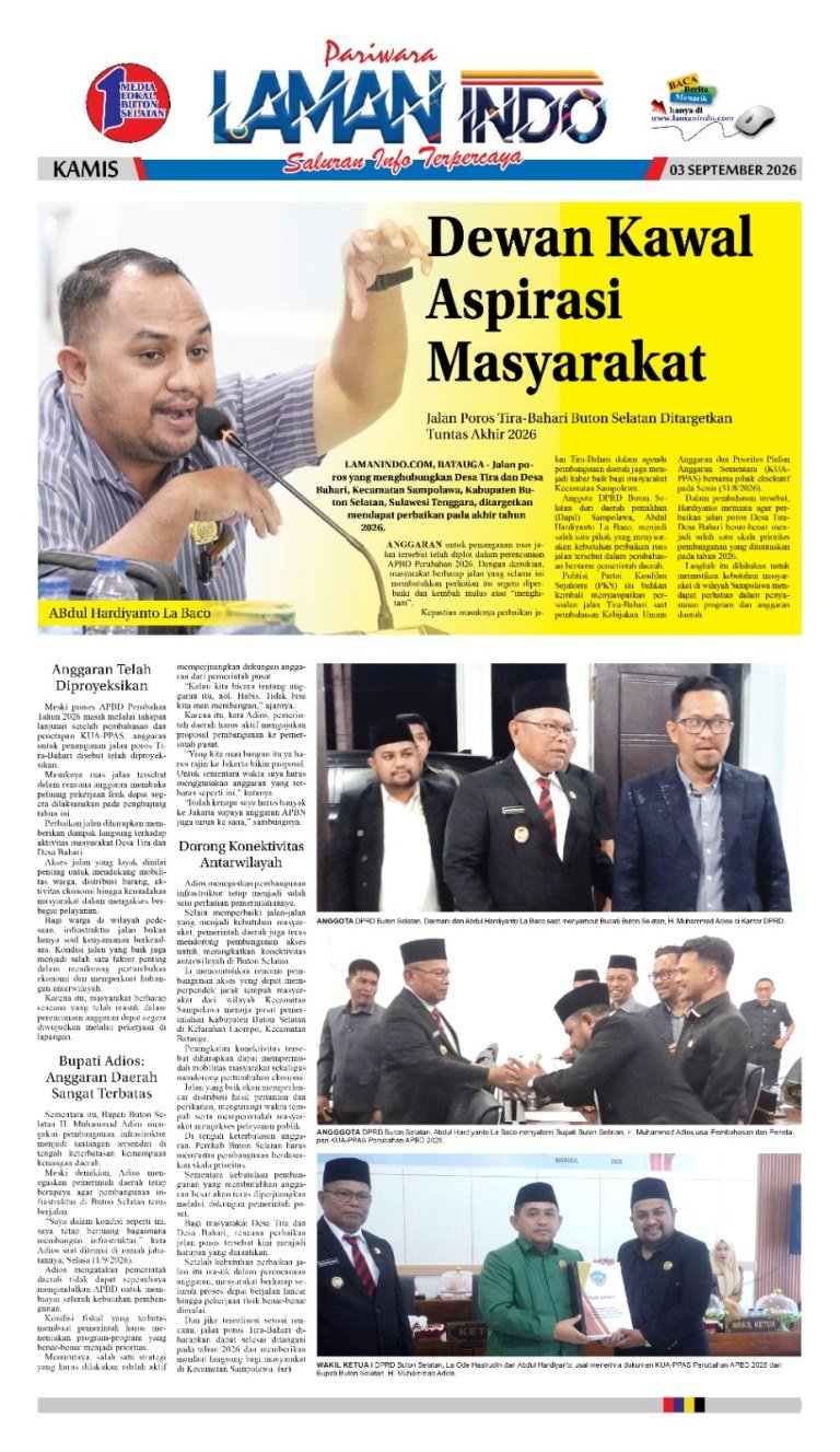 Dewan Kawal Aspirasi Masyarakat, Jalan Poros Tira-Bahari Buton Selatan Ditargetkan Tuntas Akhir 2026
